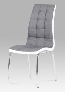 Autronic - Jídelní židle, potah šedá látka a bílá ekokůže, kovová podnož, chrom - DCL-420 GREY2