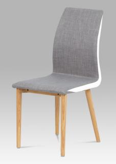 Autronic - Jídelní židle, potah šedá látka, bílá ekokůže, nohy masiv dub, přírodní odstín - WC-1513B BR2