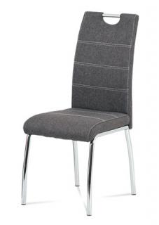 Autronic - Jídelní židle, potah šedá látka, bílé prošití, kovová 4nohá chromovaná podnož - HC-485 GREY2