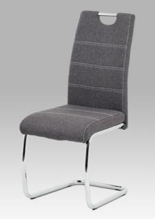 Autronic - Jídelní židle, potah šedá látka, bílé prošití, kovová chromovaná pohupová podnož - HC-482 GREY2