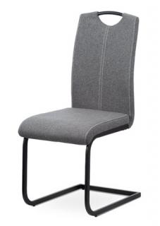 Autronic - Jídelní židle, potah šedá látka, bílé prošití, kovová podnož, černý matný lak - DCL-612 GREY2