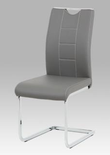 Autronic - Jídelní židle šedá koženka / chrom - DCL-411 GREY