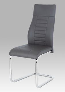 Autronic - Jídelní židle, šedá koženka / chrom - HC-955 GREY