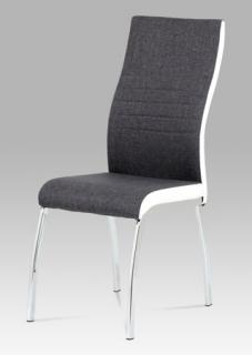Autronic - Jídelní židle šedá látka + bílá koženka / chrom - DCL-433 GREY2