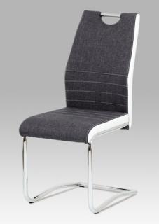 Autronic - Jídelní židle šedá látka + bílá koženka / chrom - DCL-444 GREY2