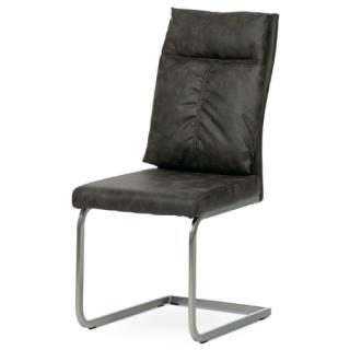 Autronic - Jídelní židle, šedá látka v dekoru vintage kůže, kovová podnož, broušený nikl - DCH-459 GREY3