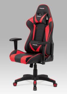 Autronic - Kancelářská židle houpací mech., černá + červená koženka, plast. kříž - KA-F03 RED