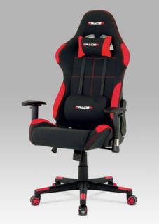 Autronic - Kancelářská židle, houpací mech., černá + červená látka, plastový kříž - KA-F02 RED