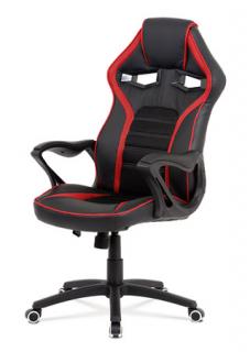 Autronic - Kancelářská židle, potah černá ekokůže, černá a červená látka MESH, černý plasto - KA-G406 RED