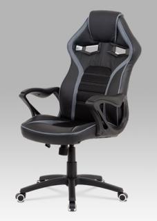 Autronic - Kancelářská židle, potah černá ekokůže, černá a šedá látka MESH, černý plastový - KA-G406 GREY