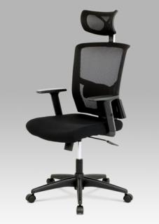 Autronic - Kancelářská židle s podhlavníkem, potah černá látka a síťovina mesh, houpací mec - KA-B1013 BK