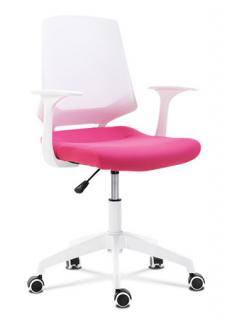 Autronic - Kancelářská židle, sedák růžová látka, bílý PP plast, výškově nastavitelná - KA-R202 PINK