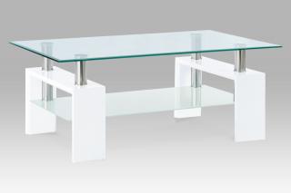 Autronic - Konferenční stolek 110x60x45 cm, bílý lesk / čiré sklo 8 mm - AF-1024 WT