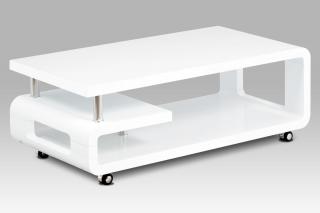 Autronic - Konferenční stolek 115x60x43, bílá MDF vysoký lesk, chrom, 4 kolečka - AHG-616 WT