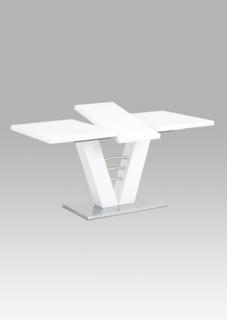 Autronic - Rozkládací jídelní stůl 120+40x80 cm, bílý lesk / broušený nerez - HT-510 WT
