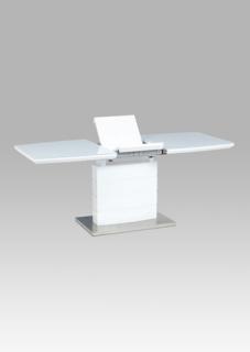 Autronic - Rozkládací jídelní stůl 140+40x80x76 cm, bílé sklo, bílý vysoký lesk, broušený n - HT-440 WT