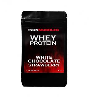 Iron Muscles Vzorek 100% Whey protein 30 g Příchuť: Bílá čokoláda - jahoda