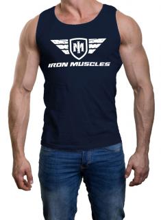 Nátělník IRON MUSCLES Barva: Namořnická modrá, Logo: velké, Velikost: L