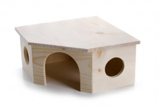 Dřevěný rohový domek pro králíky