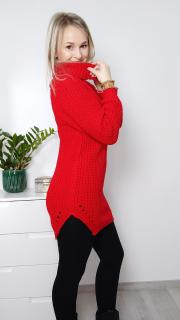 Červený pletený svetr s rolákem Velikost: Univerzální velikost