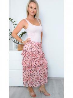 Květovaná šifónová midi sukně s volány Baila Pink Velikost: Univerzální velikost