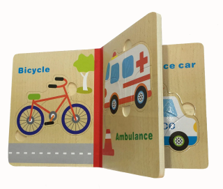 Dětské dřevěné puzzle kniha dopravníprostředky