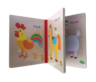 Dětské dřevěné puzzle kniha na farmě