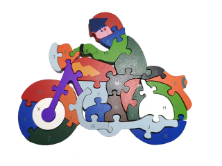Dětské dřevěné vzdělávací puzzle motorka