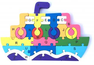 Dětské dřevěné vzdělávací puzzle parník