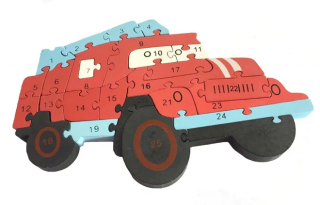 Dřevěné vkládací puzzle hasiči s čísly a písmeny 2