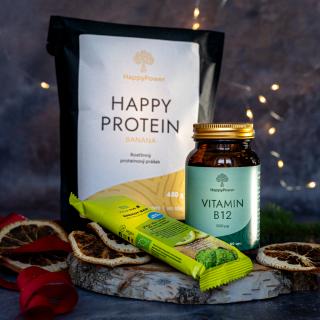 Vánoční balíček pro sportovce - protein, tyčinka a B12 banán, Zelený čaj a citrón