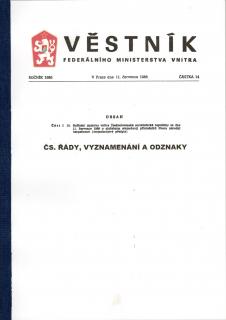 Čs. řády a odznaky předpis SNB - Věstník FMV 1986 - Formát A4  - Reprint (Replika)