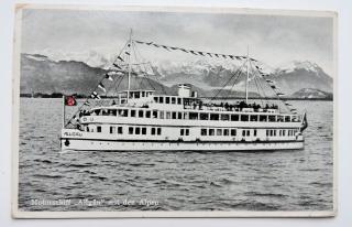 Pohlednice Motorschiff  Allgau  mit den alpen 1942