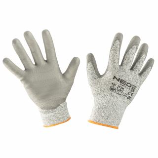 Pracovní rukavice, pletená podšívka odolná proti proříznutí (úroveň 5), PU zátěr dlaně, 10 , CE