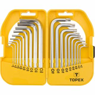 Sada šestihranných a torx klíčů, CrV, 18 ks, krátký, HEX: 1,5, 2, 2,5, 3, 4, 5, 6, 8, 10; Torx: T10, T15, T20, T25, T27, T30, T40, T45, T50