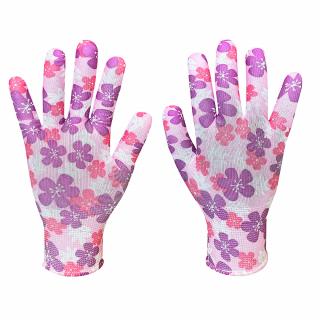 Zahradní rukavice, polyester, květinový vzor, velikost 9  7