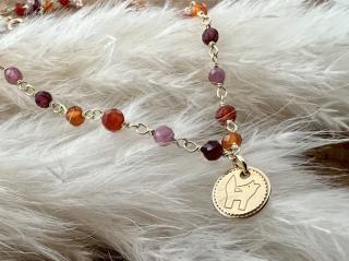 Náhrdelník Lace Fox Colorful Edition Drahý kámen: Červený onyx, bordó granát, oranžový karneol, růžový turmalín, Zvolte přívěsek: Medailonek