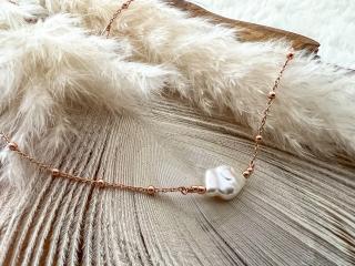 Náhrdelník Pearl Charm Fox Barva povrchové úpravy stříbra: Růžové zlato 18 karátů, Délka náhrdelníku: 40 + 3 cm