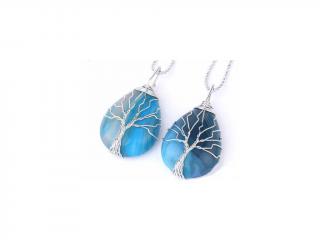 Modrý achát drátovaný strom - náhrdelník