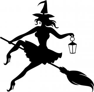 Samolepka - čarodějka s lampičkou na koštěti Barva: Černá, samolepka - levá, pravá: levá, Rozměry samolepky ( šířka x výška ): 30 x 30 cm