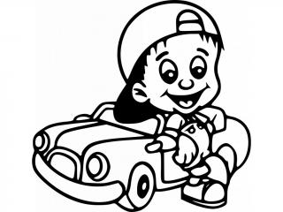 Samolepka kluk s autem  jméno nebo text zdarma Barva: Bílá, Rozměry samolepky ( šířka x výška ): 12 x 11,7 cm