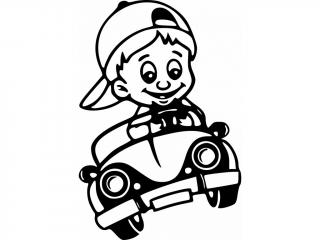 Samolepka kluk v autíčku  jméno nebo text v ceně Barva: Bílá, Rozměry samolepky ( šířka x výška ): 10,1 x 15 cm