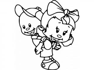 Samolepky sourozenci holka s chlapečkem  jméno nebo text zdarma Barva: Černá, Rozměry samolepky ( šířka x výška ): 10,9 x 12 cm