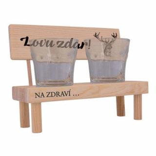Dřevěná lavička + 2 panáky - Lovu zdar - pro myslivce