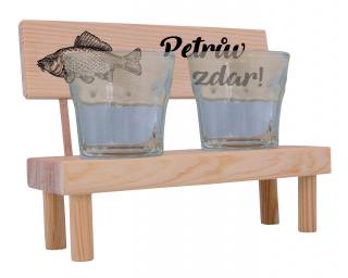 Dřevěná lavička + 2 panáky - Petrův zdar - pro rybáře