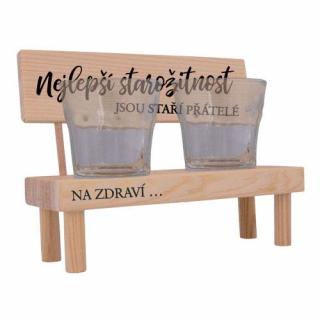 Dřevěná lavička + 2 panáky - Staří přátelé