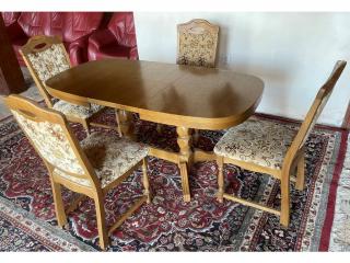 Dubový rustikální jídelní set - rozkládací stůl + 4 židle