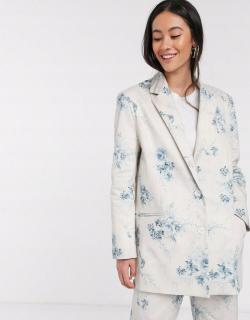 ASOS DÁMSKÉ OVERSIZE KVĚTOVANÉ SAKO BÉŽOVÉ Velikost: 32