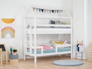 Domečková patrová postel MONTY pro dvě děti Barva: Bílá, Výška: 242 cm