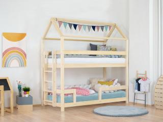 Domečková patrová postel MONTY pro dvě děti Barva: Přírodní dekor bez laku, Výška: 222 cm